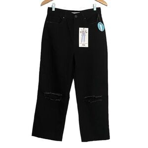 YMI Dream High Waist Wide Leg Ankle Jeans Distressed Denim Black Size 29
